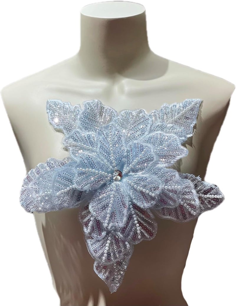 JRYYR Handmade Blue Appliques, Sequin Flower Patches, Sewing Beaded Appliques for Dresses, Wedding Dresses, Bags and Other DIY Decorative Accessories. (Blue-03) - Image 1